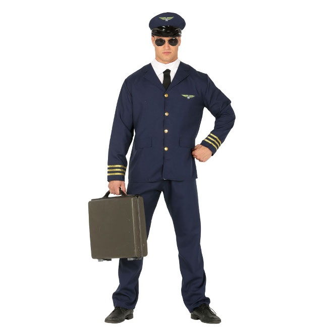 Vista frontal del disfraz de piloto de aviones en stock