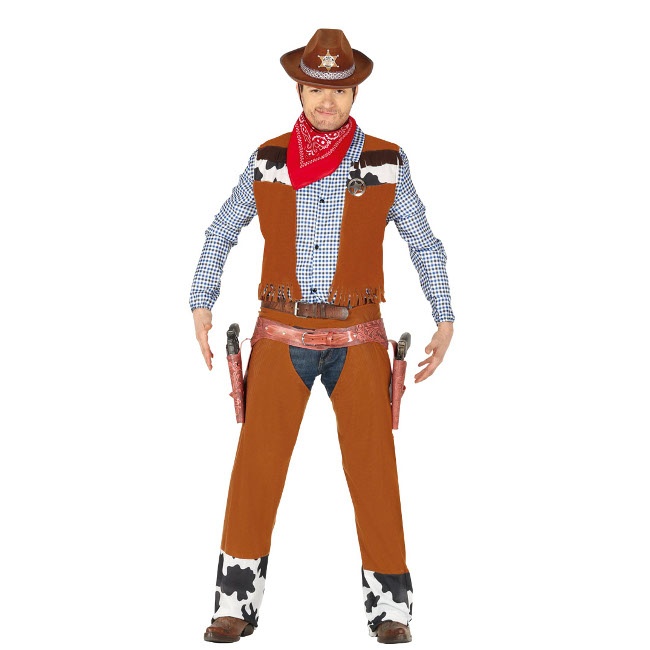 Vista delantera del disfraz de vaquero cowboy del oeste en stock