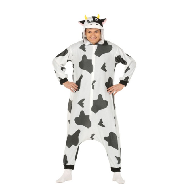Vista principal del disfraz de vaca lechera en stock