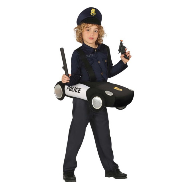 Vista principal del disfraz de coche de policía infantil en tallas 5 a 9 años