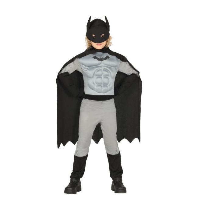 Vista frontal del disfraz de hombre murciélago en tallas 3 a 12 años