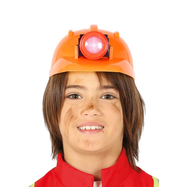 Vista principal del casco de obrero naranja en stock
