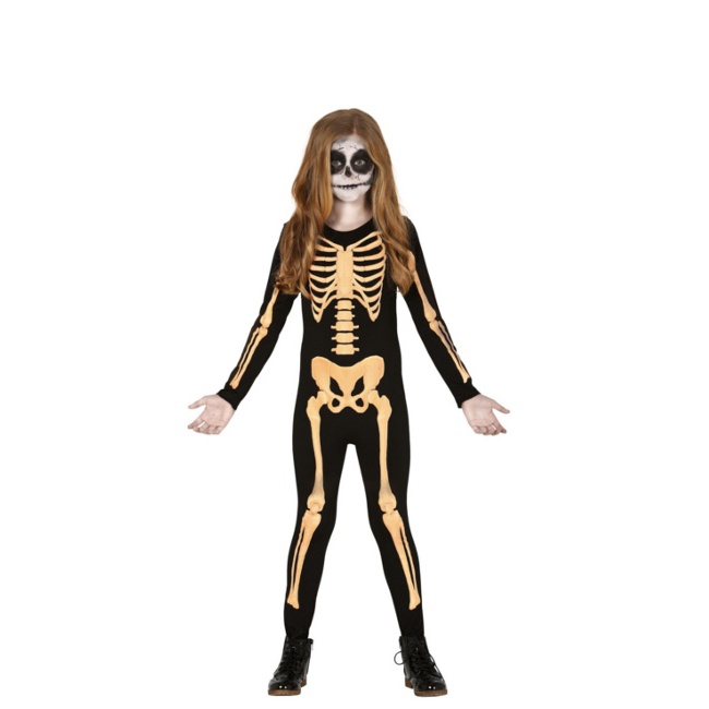 Vista delantera del disfraz de esqueleto nocturno infantil en tallas 3 a 12 años