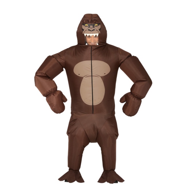 Vista delantera del disfraz de gorila hinchable en stock
