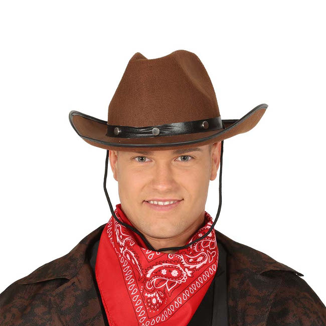Vista delantera del sombrero de cowboy marrón - 59 cm