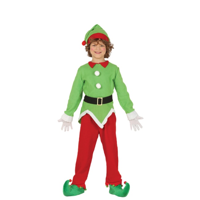 Vista principal del disfraz de elfo de Navidad en tallas 3 a 12 años