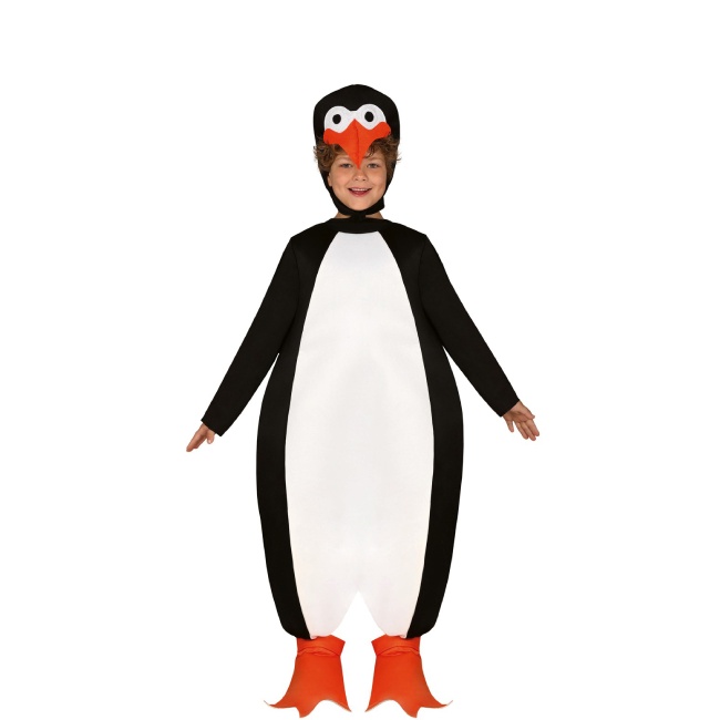 Vista delantera del disfraz de pingüino alegre infantil en tallas 5 a 9 años