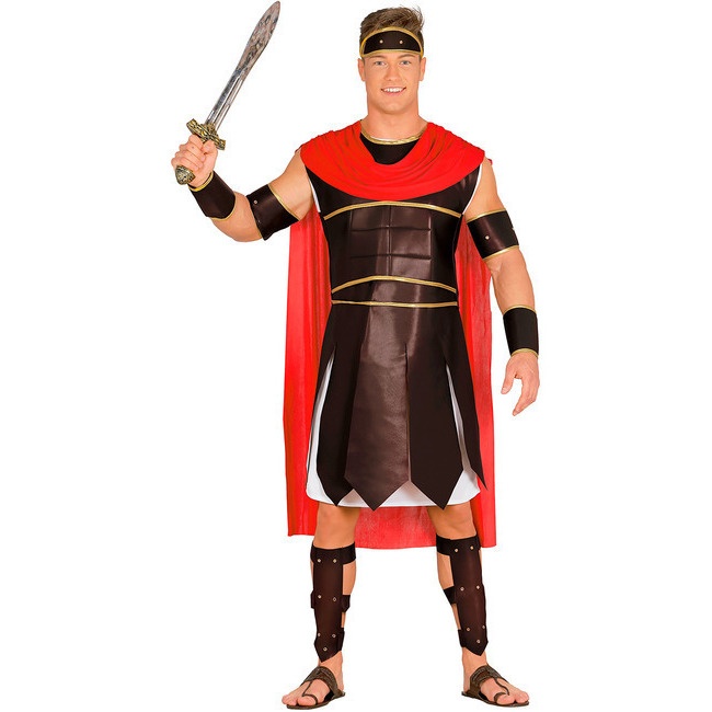 Vista principal del disfraz de centurión legionario romano en stock