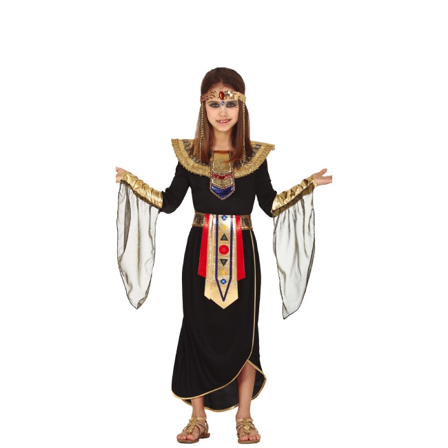 Vista delantera del disfraz de faraón egipcio con túnica en tallas 5 a 12 años
