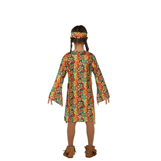 Foto lateral/trasera del modelo de hippie años 70 estampado