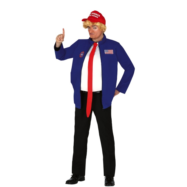 Vista principal del disfraz de presidente americano Trump en stock