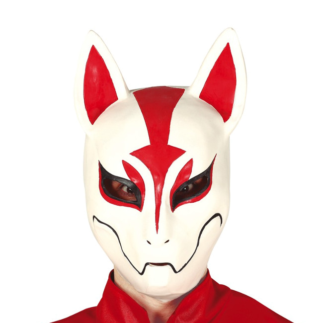 Vista frontal del máscara de zorro blanco héroe en stock