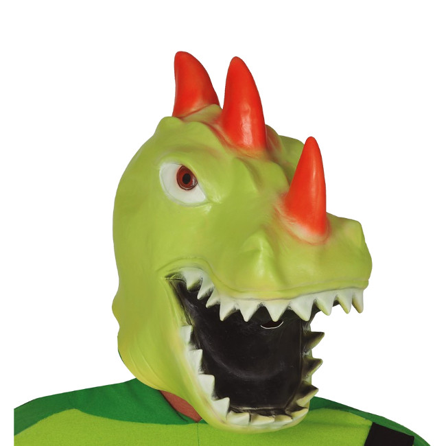 Vista frontal del máscara de dragón verde en stock