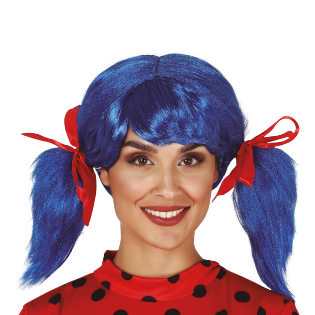 Vista delantera del peluca de Ladybug azul en stock