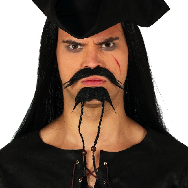 Vista principal del bigote y perilla de pirata bucanero en stock