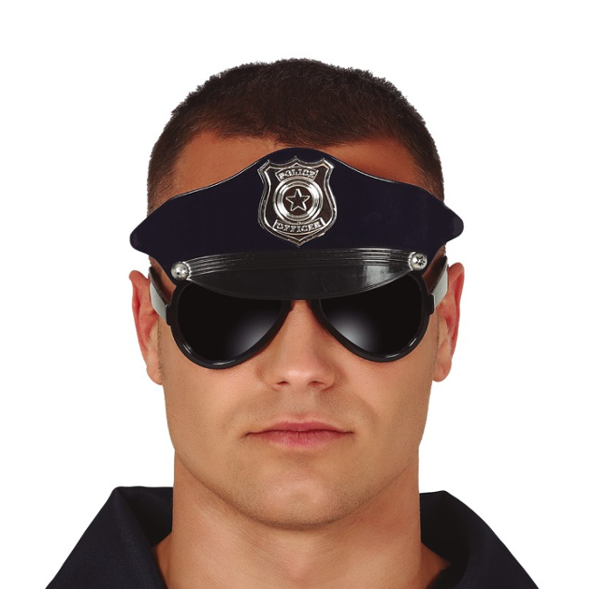 Vista principal del gafas negras de policía en stock