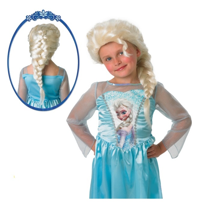 Vista frontal del peluca de Elsa, película Frozen de Disney en stock