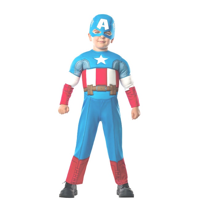 Vista frontal del disfraz de Capitán América en stock