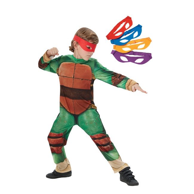 Vista frontal del disfraz de tortuga ninja en tallas 3 a 8 años