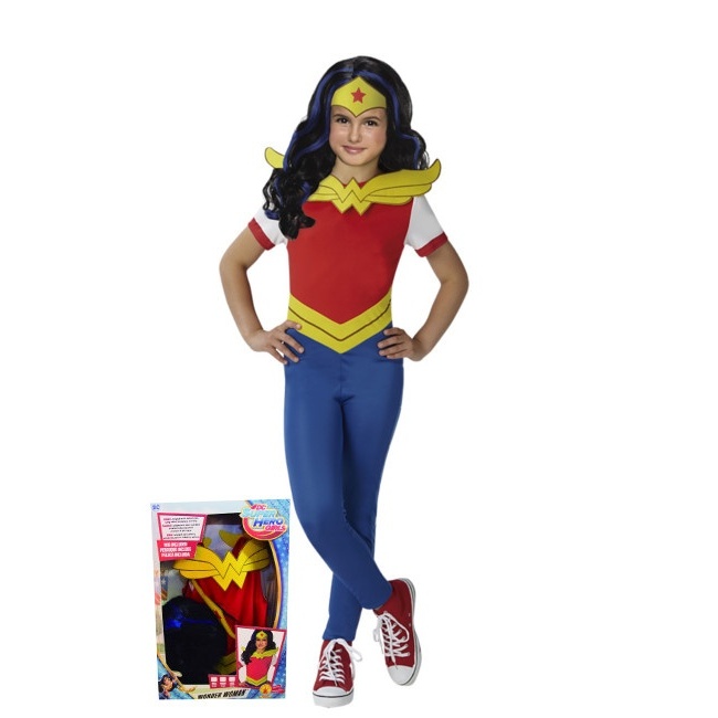Vista frontal del disfraz de Wonder Woman de Super Hero Girls en tallas 5 a 10 años