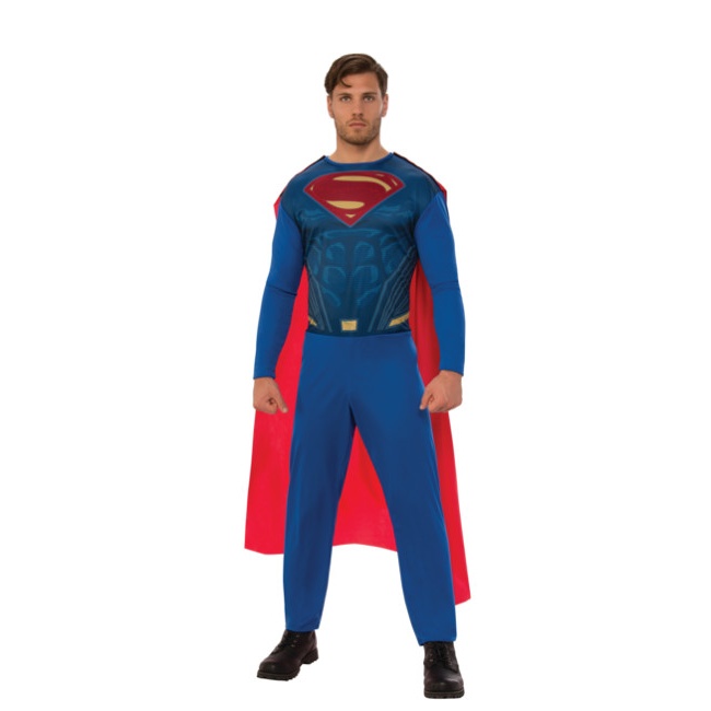 Vista frontal del disfraz de Superman con capa en talla única