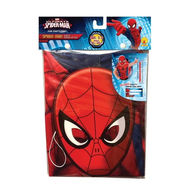 Foto lateral/trasera del modelo de Spiderman con camiseta y careta