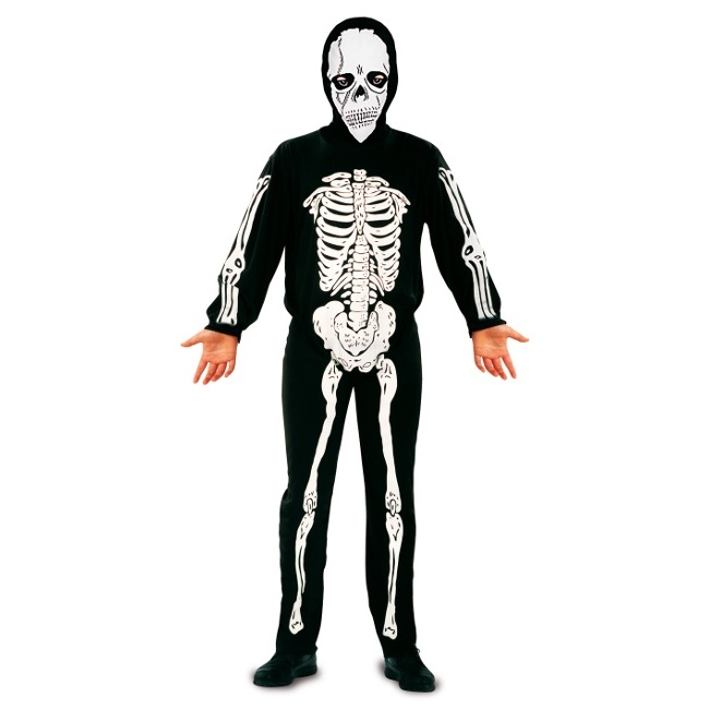 Vista principal del disfraz de esqueleto infantil en tallas 5 a 12 años