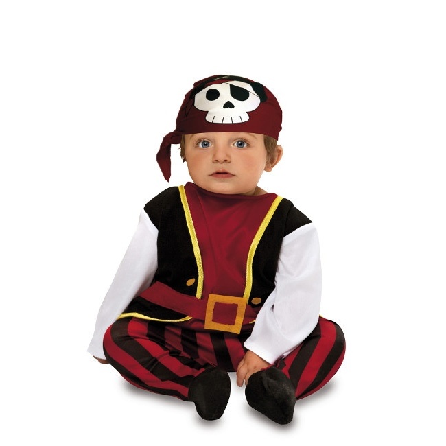 Vista frontal del disfraz de pirata con pañuelo en tallas 7 a 24 meses
