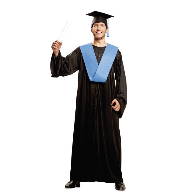 Vista principal del disfraz de graduado con estola azul en stock