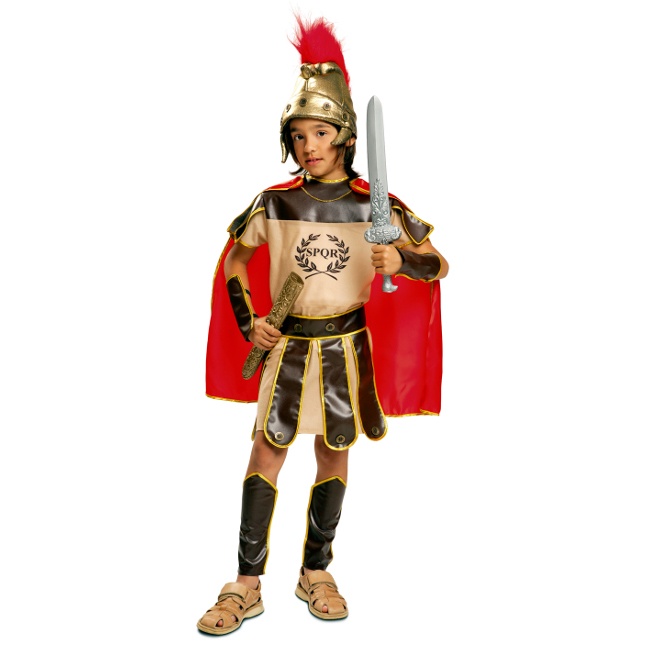 Vista principal del disfraz de centurión romano infantil en talla 10 a 12 años