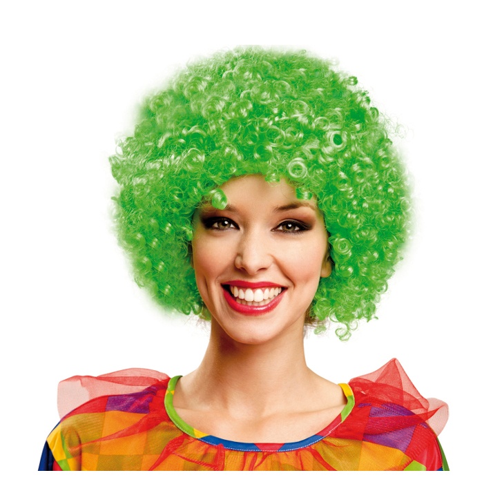 Vista principal del peluca rizada verde en stock