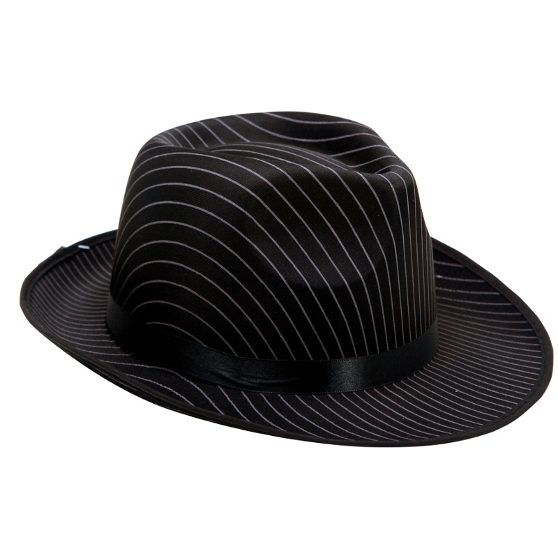 Vista frontal del sombrero fedora a rayas - 58 cm en stock