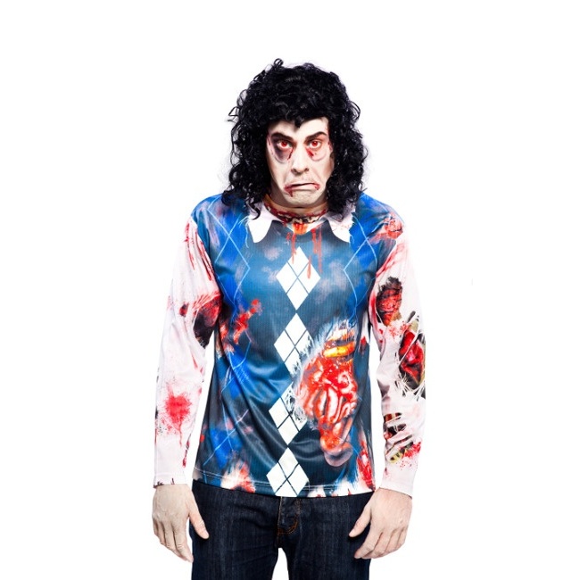 Vista principal del camiseta disfraz de zombie con estampado disponible también en talla XL