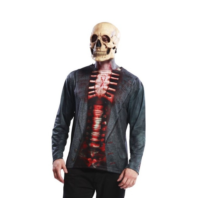 Vista delantera del camiseta disfraz de esqueleto disponible también en talla XL