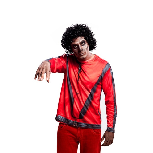 Vista frontal del camiseta disfraz de Michael Jackson en Thriller disponible también en talla XL