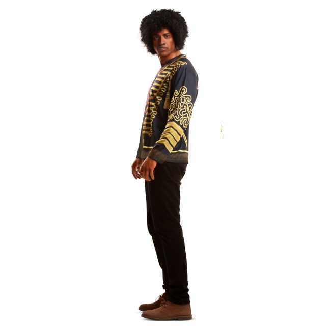 Foto detallada de camiseta disfraz de Jimi Hendrix con pañuelo