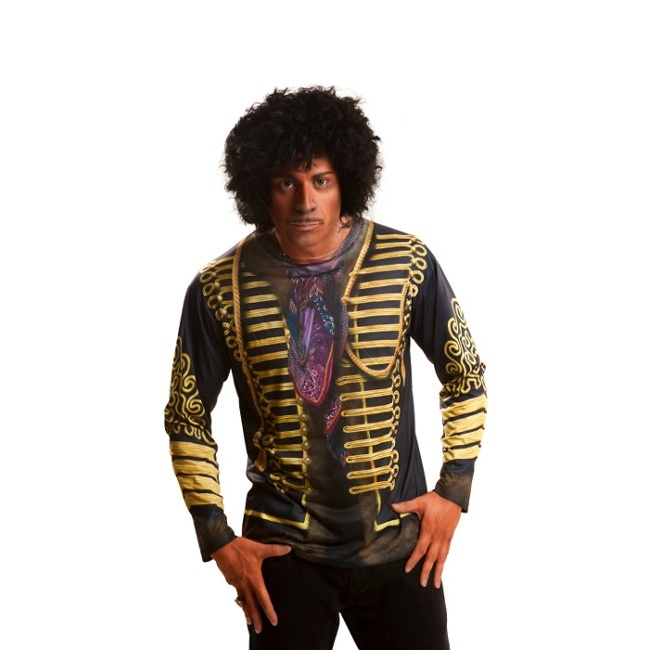 Vista frontal del camiseta disfraz de Jimi Hendrix disponible también en talla XL
