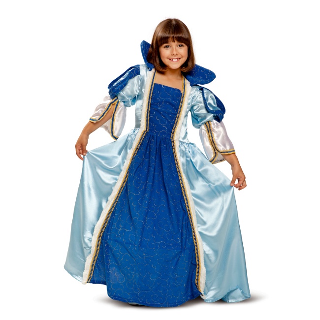 Vista frontal del disfraz de princesa infantil en tallas 3 a 12 años