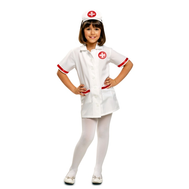 Vista principal del disfraz de enfermera blanco en tallas 3 a 12 años