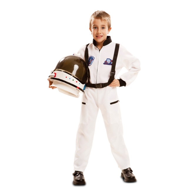 Vista delantera del disfraz de astronauta de la nasa infantil en tallas 3 a 12 años