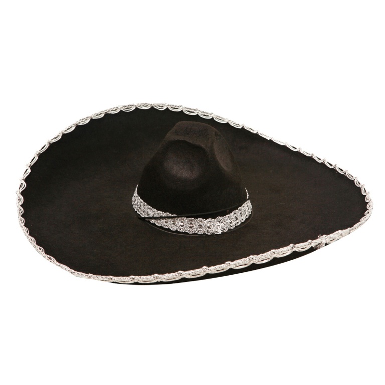 Vista frontal del sombrero mejicano negro