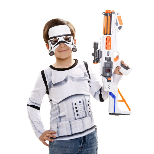 Vista frontal del camiseta disfraz de Stormtrooper infantil en tallas 2 a 10 años