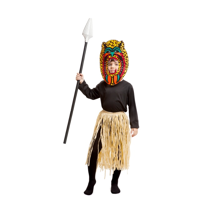 Vista principal del disfraz de zulú infantil en tallas 5 a 12 años