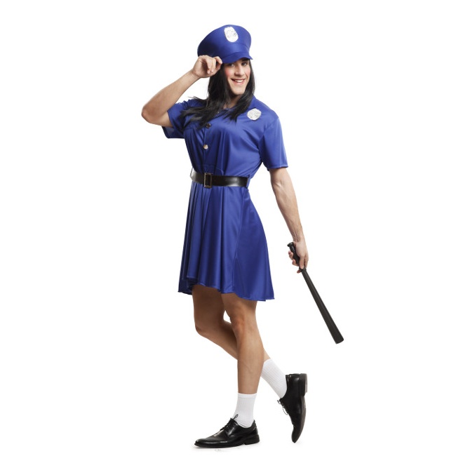 Vista frontal del disfraz de policía con vestido en talla M-L