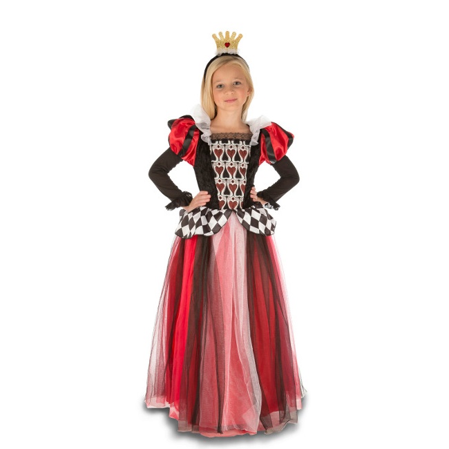 Vista principal del disfraz de reina de corazones infantil en tallas 5 a 12 años