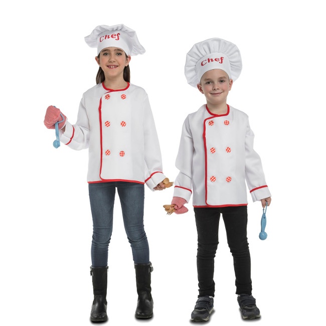 Vista delantera del disfraz de cocinero infantil en tallas 3 a 7 años