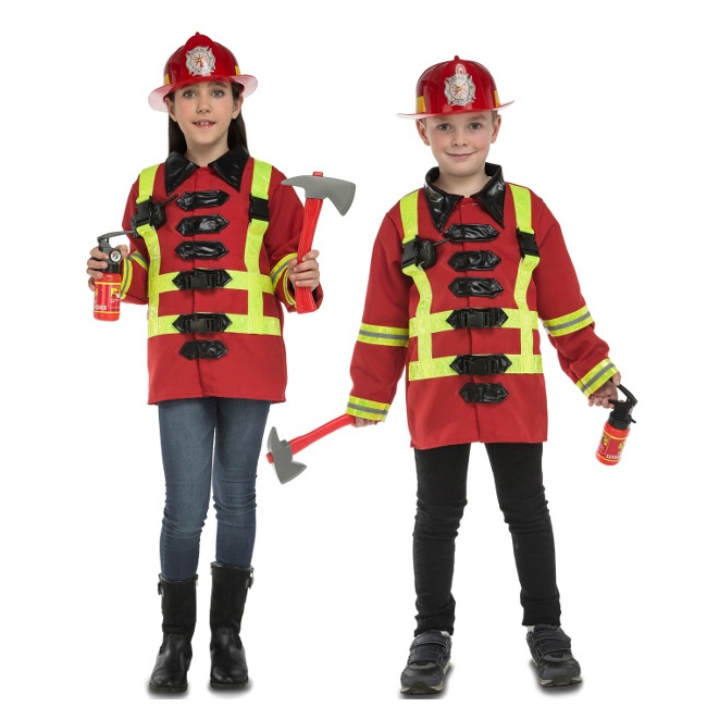 Vista delantera del disfraz de bombero infantil en tallas 3 a 7 años