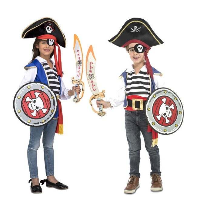Vista delantera del disfraz de pirata infantil en tallas 3 a 7 años