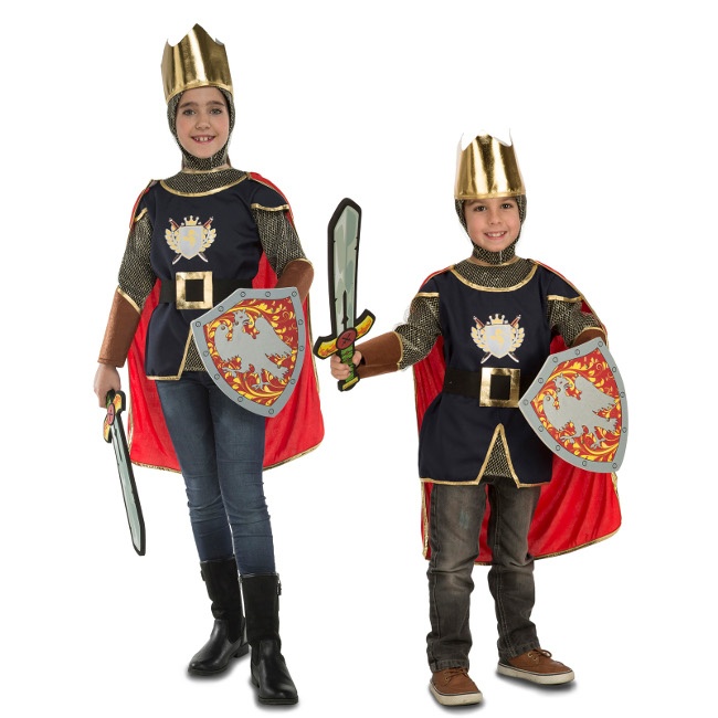 Vista delantera del disfraz de caballero medieval infantil en tallas 3 a 7 años