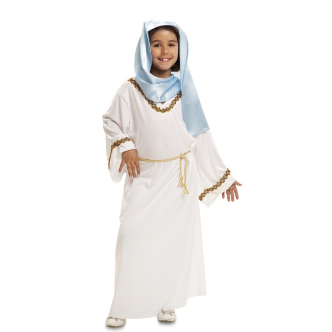 Vista delantera del disfraz de Virgen María en tallas 3 a 12 años